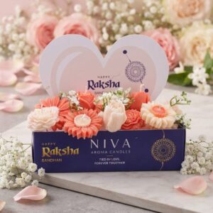 Raksha Bandhan Peach & White Floral Candle Bouquet