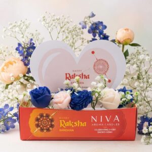 Raksha Bandhan Blue & White Rose Candle Bouquet