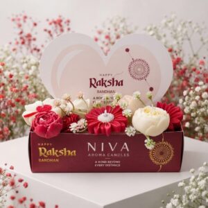 Raksha Bandhan Red & White Floral Candle Bouquet