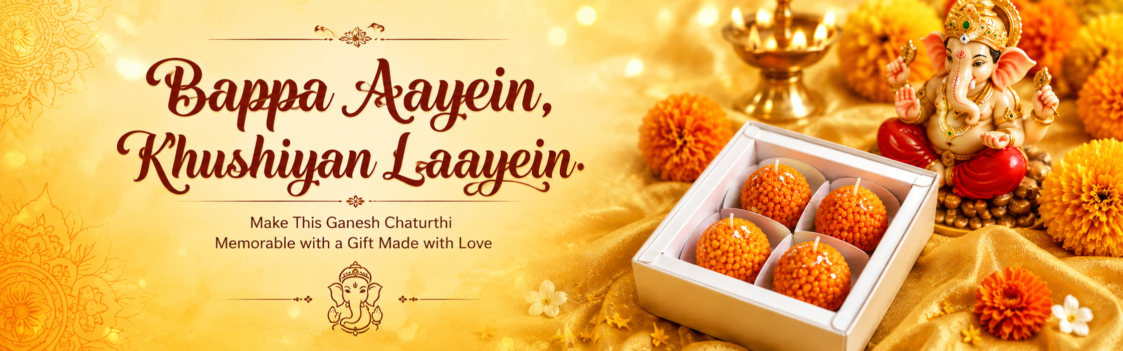 Ganesh Chaturthi gifting hamper with handcrafted modak and laddoo candles
